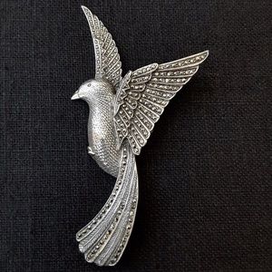 Sterling Silver Marcasite Hummingbird Brooch Pin